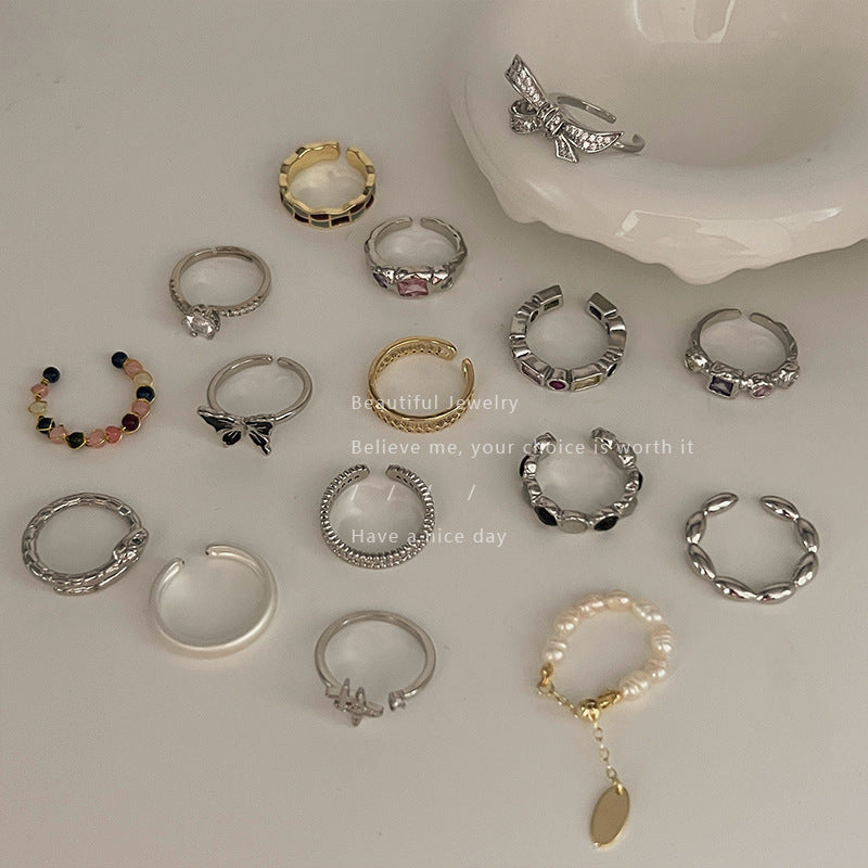 Colorful Zircon Ring Collection - Chic Open Ring Design